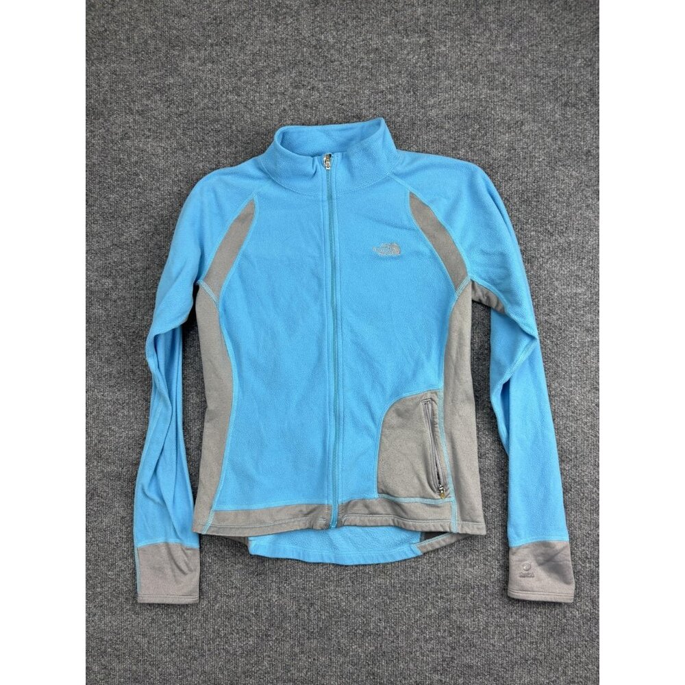 The North Face Fleece Jacket Womens Medium Blue Gray Full Zip Thumbholes Soft
